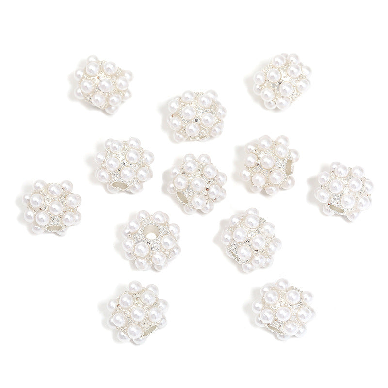 Wholesale 50pcs Silver-white imitation pearl alloy large hole beads heavy-duty bayberry ball beads spacer beads diy beaded pen mobile phone chain accessories